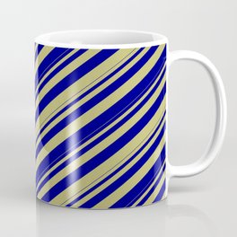 [ Thumbnail: Dark Khaki and Blue Colored Lines Pattern Coffee Mug ]