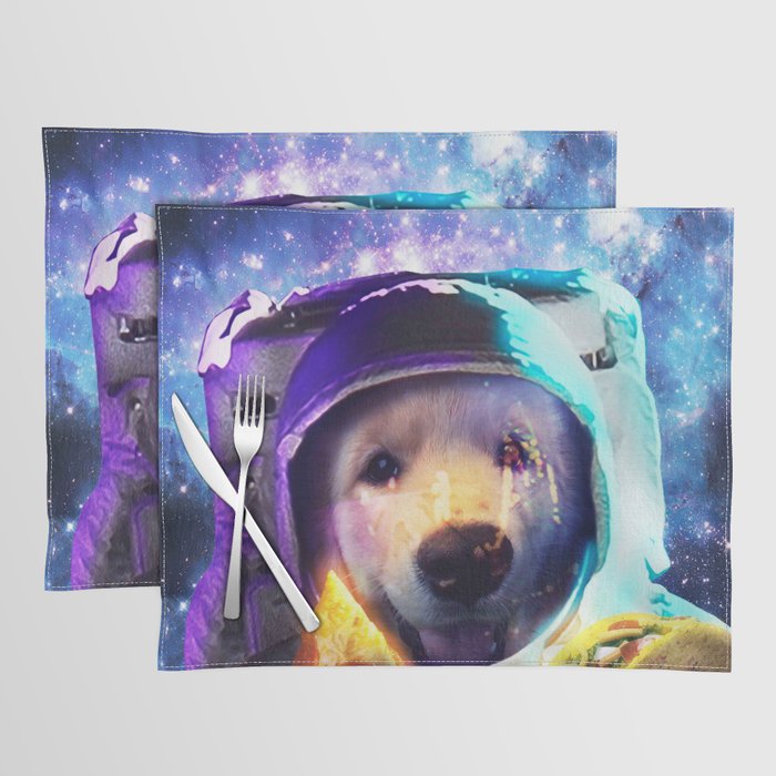 Astronaut Dog Eating Pizza Taco Placemat