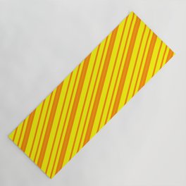 [ Thumbnail: Dark Orange and Yellow Colored Lined/Striped Pattern Yoga Mat ]