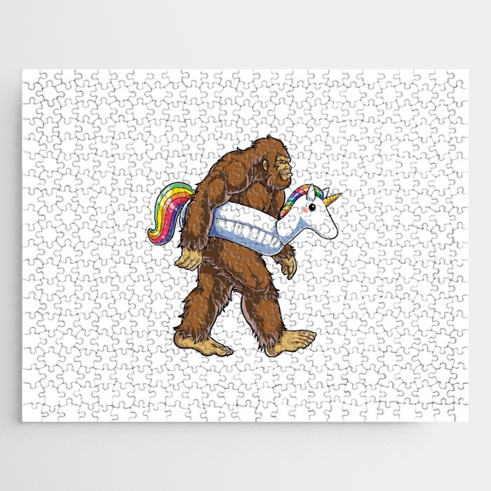 Pool Party Bigfoot Unicorn T shirt Sasquatch Float Rainbow Jigsaw Puzzle