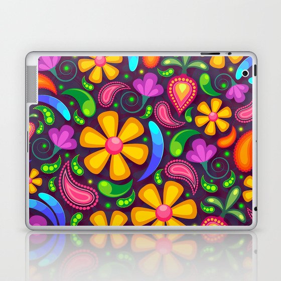 Brightly Colored Yellow Floral Pattern Laptop & iPad Skin