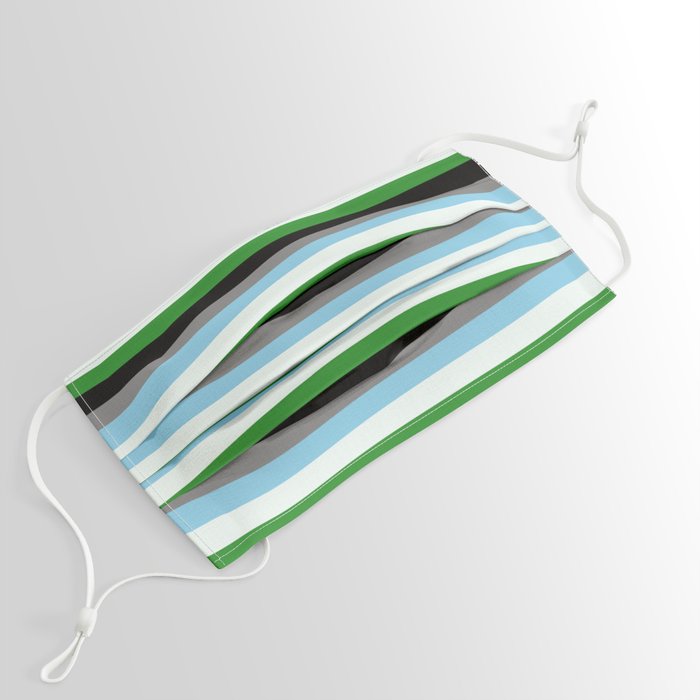 Colorful Grey, Sky Blue, Mint Cream, Forest Green & Black Colored Pattern of Stripes Face Mask