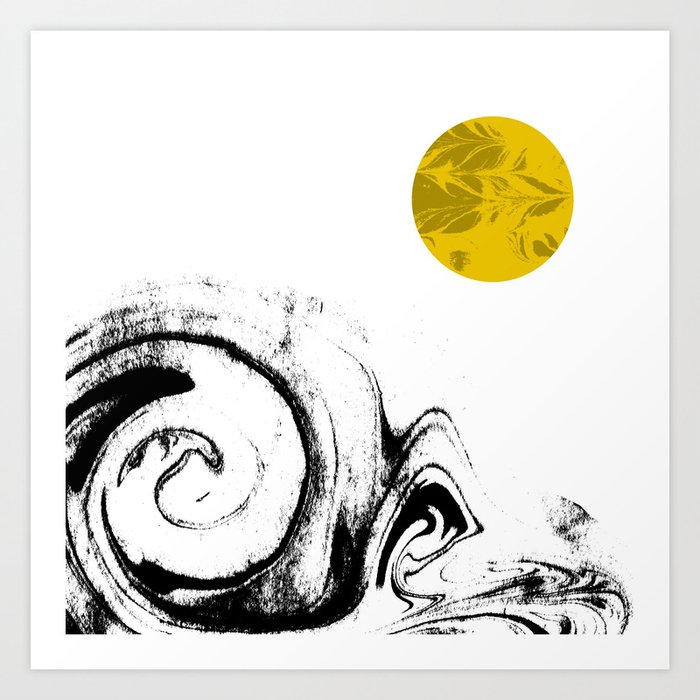 Abstract Painting Modern Minimal Gold Black And White Space Out