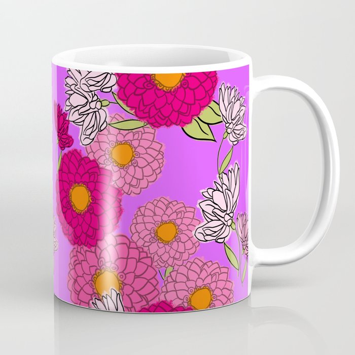 Retro Modern Mums Mid-Century Floral Wallpaper Purple Coffee Mug