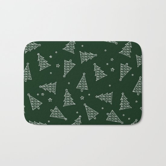 Merry Christmas- Abstract christmas tree pattern on festive green Bath Mat