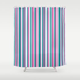 [ Thumbnail: Hot Pink, Dark Cyan & Light Cyan Colored Lines Pattern Shower Curtain ]