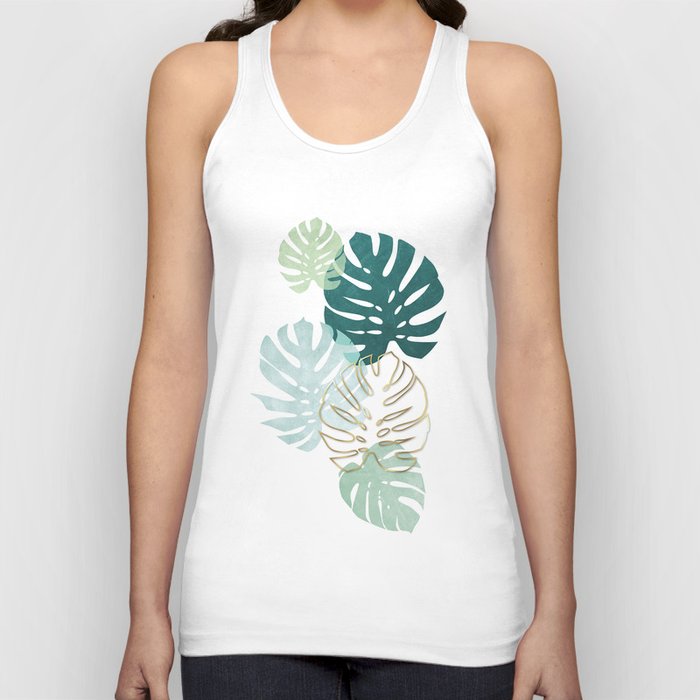 Tropical minimal / green, turquoise and gold monstera Tank Top by Marta ...