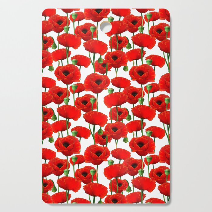 Red Poppy Pattern Cutting Board