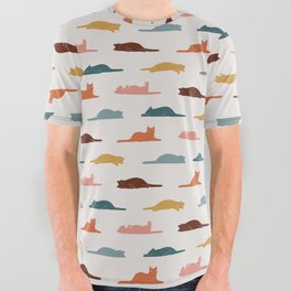 Lazy Cat Pattern All Over Graphic Tee