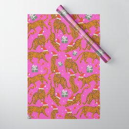 Fashionable cats with Christmas hats and gifts in fuchsia pink background  Wrapping Paper | Abstract, Red Lips, Leopard, Gift, Cat, Tiger, Pattern, Christmas, Animal, Painting 