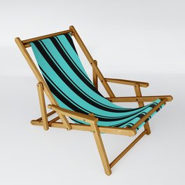 [ Thumbnail: Black & Turquoise Colored Lines/Stripes Pattern Sling Chair ]