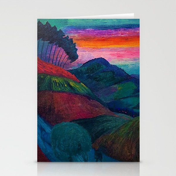 'Farmer on his Way Home at Sunrise' mountain landscape by Marianne von Werefkin Stationery Cards