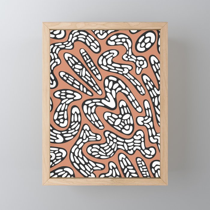Organic Abstract Tribal Pattern in Bronzed Orange, Black and White Framed Mini Art Print