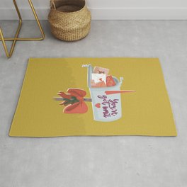 Seasons Greetings Retro Mailbox Illustration with Handlettering in mustard Area & Throw Rug