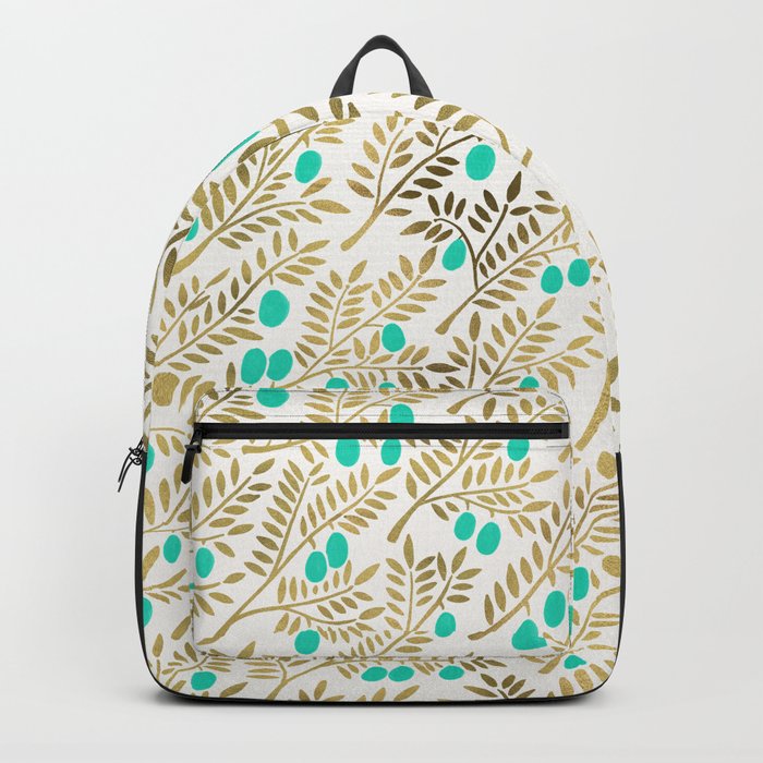 Gold & Turquoise Olive Branches Backpack