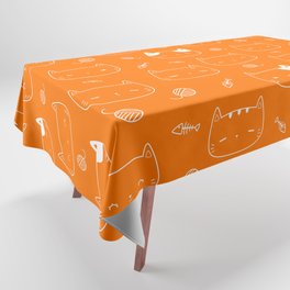 Orange and White Doodle Kitten Faces Pattern Tablecloth