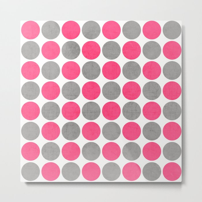 hot pink and gray dots Metal Print