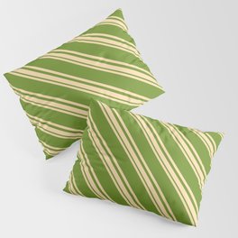 [ Thumbnail: Tan and Green Colored Striped/Lined Pattern Pillow Sham ]