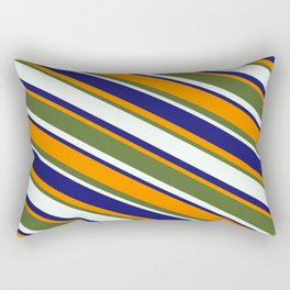 [ Thumbnail: Midnight Blue, Dark Orange, Dark Olive Green, and Mint Cream Colored Pattern of Stripes Rectangular Pillow ]