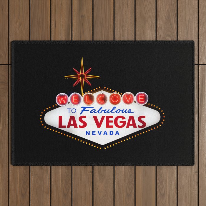 Welcome to Fabulous Las Vegas vintage sign neon on dark background  Outdoor Rug