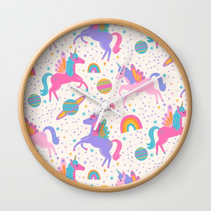 Space Unicorn - Neon Rainbow Wall Clock