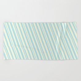 [ Thumbnail: Beige & Powder Blue Colored Lined/Striped Pattern Beach Towel ]