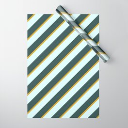 [ Thumbnail: Dark Slate Gray, Goldenrod, and Light Cyan Colored Striped/Lined Pattern Wrapping Paper ]