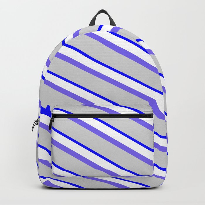 Medium Slate Blue, Light Grey, Blue & White Colored Striped/Lined Pattern Backpack