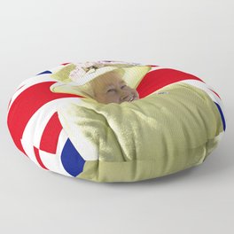 Queen Elizabeth II with British Flag Floor Pillow