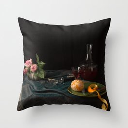 Orange and roses still life Throw Pillow