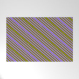 [ Thumbnail: Purple & Green Colored Lines/Stripes Pattern Welcome Mat ]