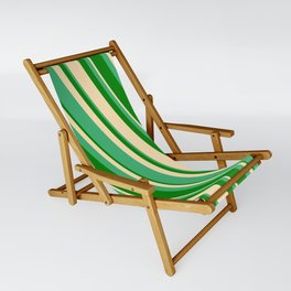[ Thumbnail: Sea Green, Green & Beige Colored Striped/Lined Pattern Sling Chair ]