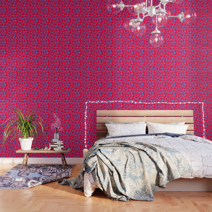 Neon Red Blue Giraffe Pattern Wallpaper