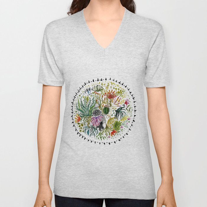 Succulents Mandala V Neck T Shirt
