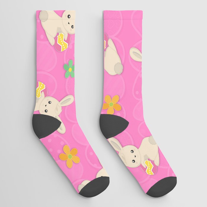 Happy Easter Bunny Cute Rabbit Pink Socks