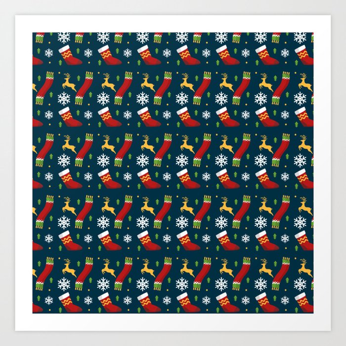 Christmas Pattern Woll Scarf Stockings Deer Art Print