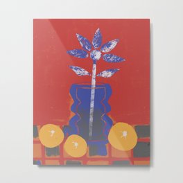 Still life in  red background  Metal Print | Red, Digital, Vase, Matisse, Orange, Acrylic, Fruit, Flower, Stillllife, Painting 