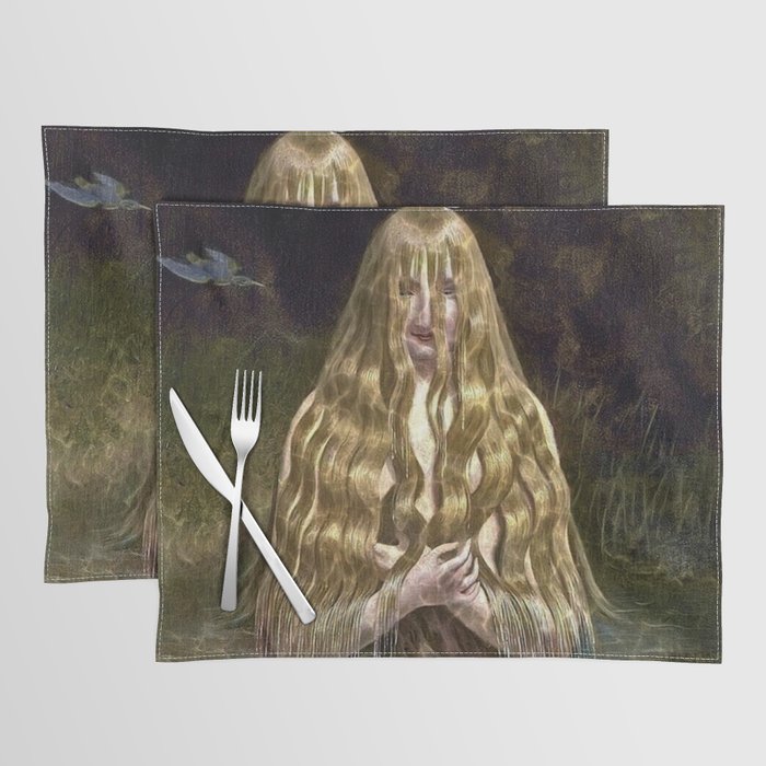 The girl with the blond hair; Ondine water nymph, mermaid, water spirit, the elemental of water portrait still life painting by Jacques-Laurent Agasse Placemat