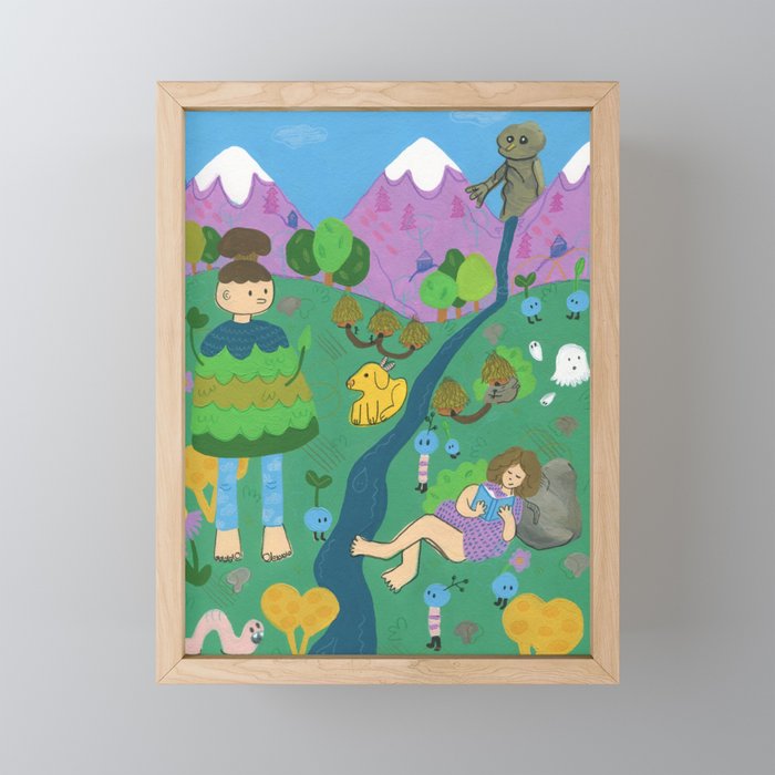 Reading with the Forest Spirits Framed Mini Art Print