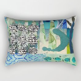 Teal Twist Abstract Collage, Teal Cobalt Turquoise Black and White Rectangular Pillow