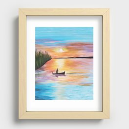 Acrylic Sunset on Lake with Fisherman Recessed Framed Print
