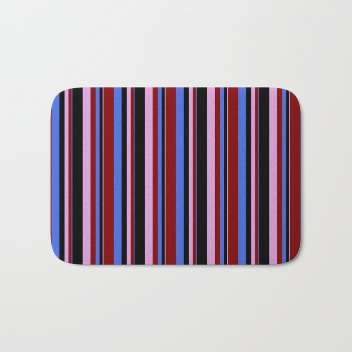 Royal Blue, Maroon, Plum, and Black Colored Striped/Lined Pattern Bath Mat
