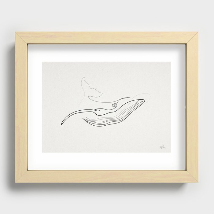 Oneline Whale Recessed Framed Print