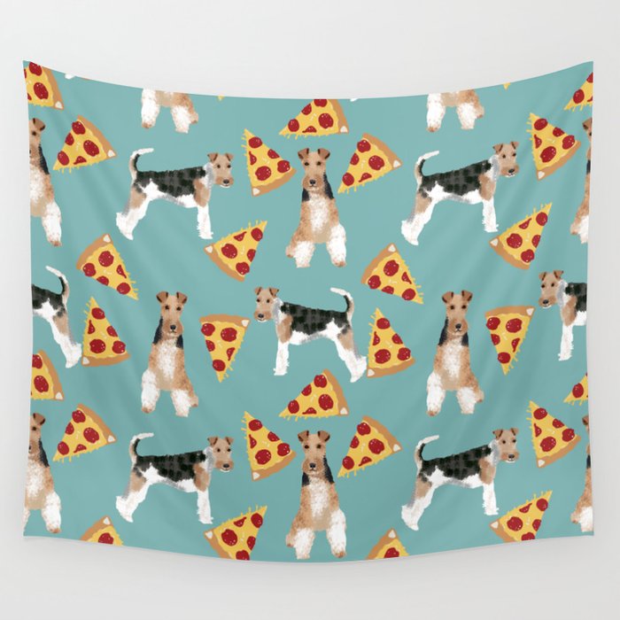 Wire Fox Terrier dog pattern pizza dog lover gifts for dog person dog breeds pet friendly Wall Tapestry