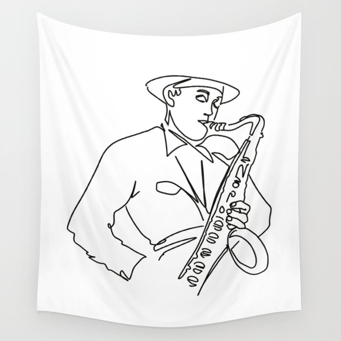 Jazz Saxophonist Line Art Wall Tapestry