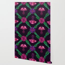 Floral Lattice on Dark Purple Wallpaper