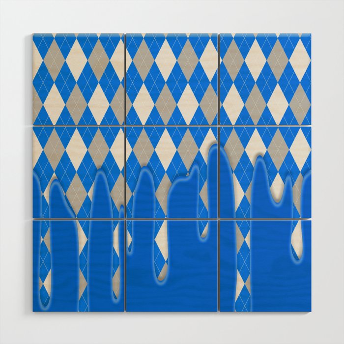 Blue Silver Plaid Dripping Collection Wood Wall Art