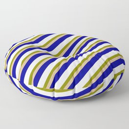 [ Thumbnail: Green, Tan, Dark Blue, and White Colored Stripes/Lines Pattern Floor Pillow ]