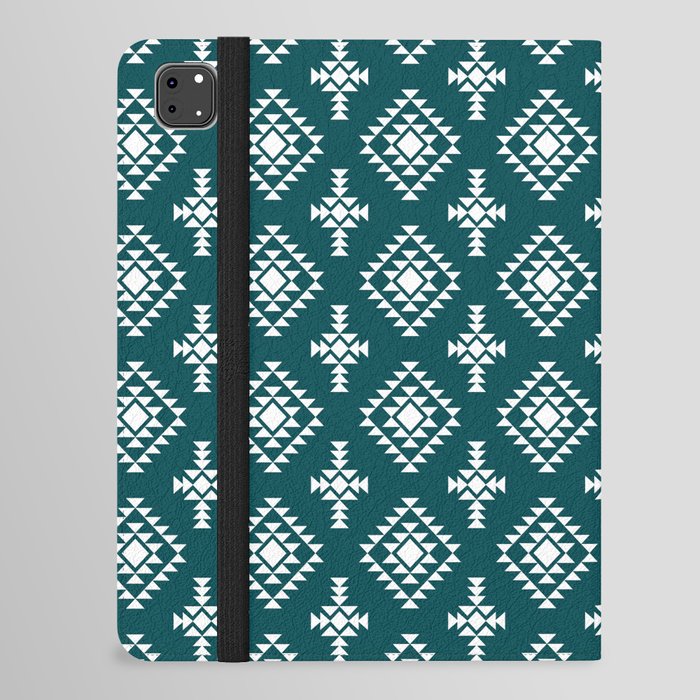 Teal Blue and White Native American Tribal Pattern iPad Folio Case