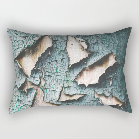 Rustic old light blue green peeling paint Rectangular Pillow